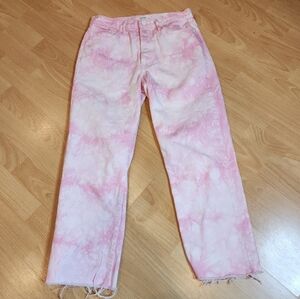 GRLFRND Pink White Tie Dye Cut Off Jeans Button Fly Size 26 (2) 23" Inseam